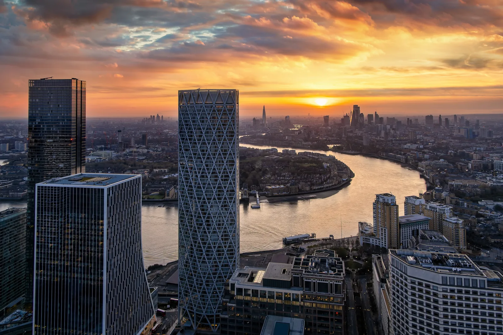 City skyline at dusk