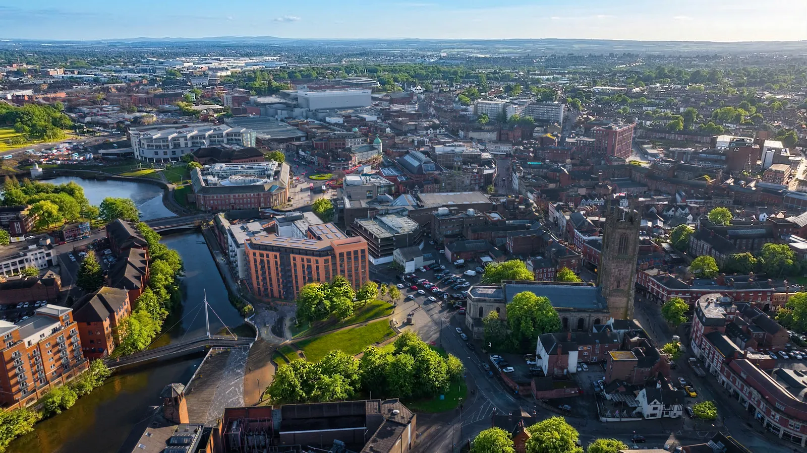 Developer aerial montage showing Cathedral One within central Derby