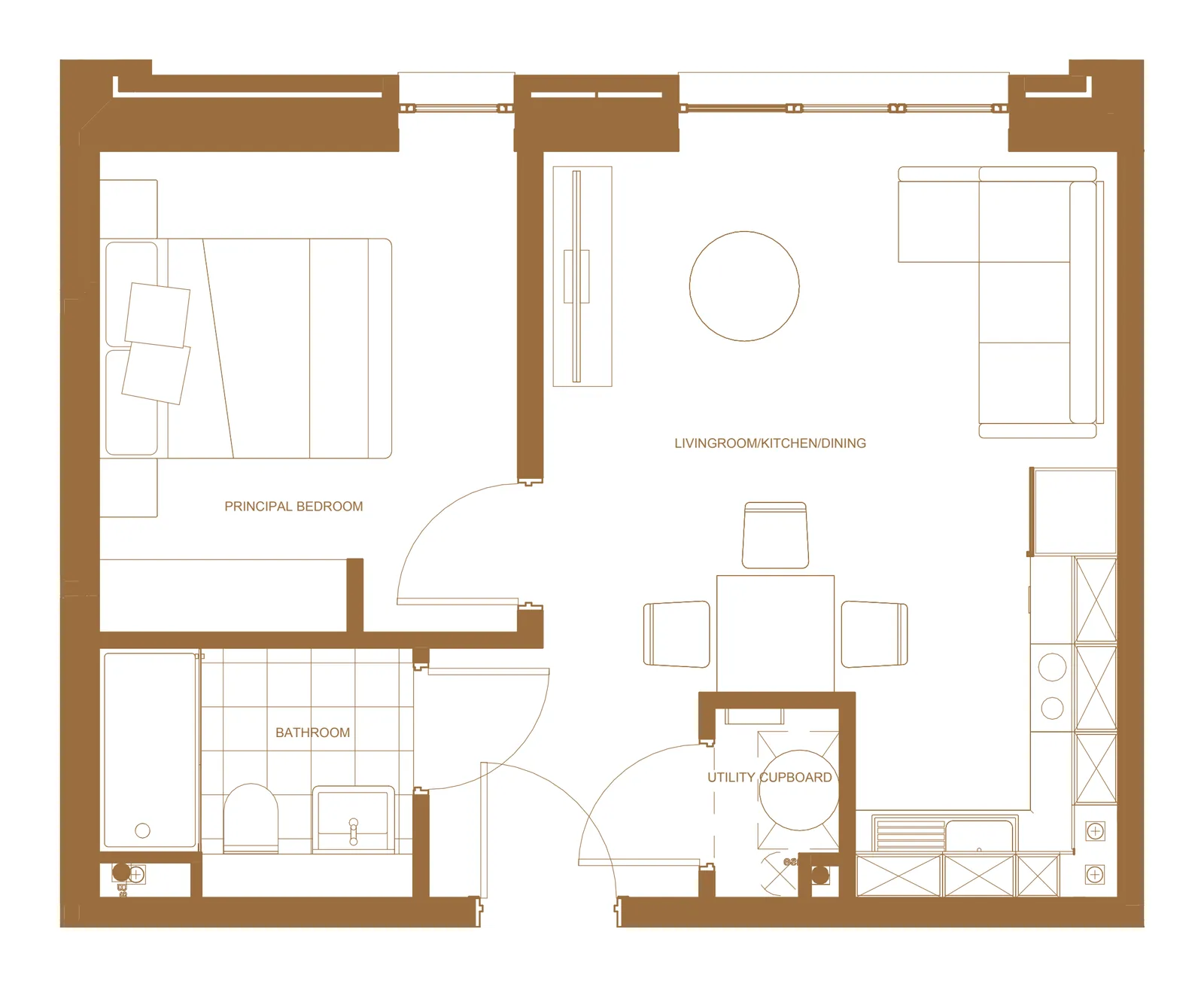 Cathedral One type A9 one bedroom floorplan
