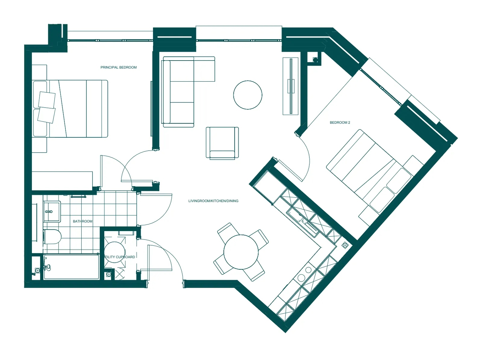 Cathedral One type B4 two bedrooms floorplan